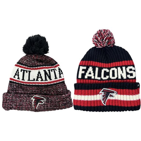 2 Atlanta Falcons Beanie Pom Hat Cap Atlanta Falcons Beanies 47' and New Era - Picture 1 of 16